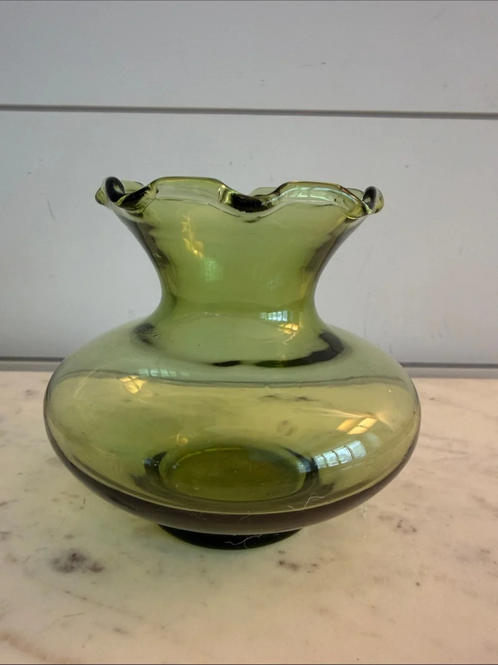 Avocado Green Ruffle Rim Vase Vintage